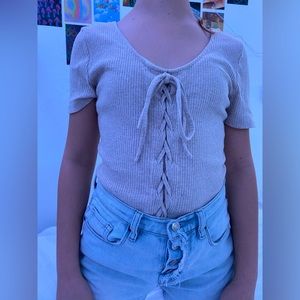 corset front tan ribbed bodysuit